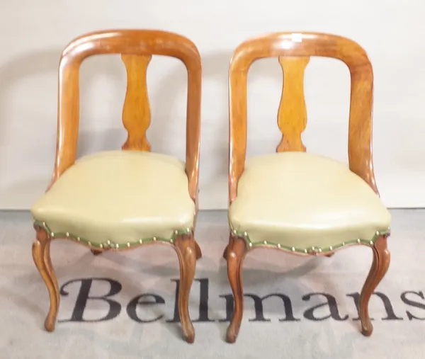 A pair of 19th century continental mahogany side chairs on cabriole supports, 47cm wide x 84cm high (2).