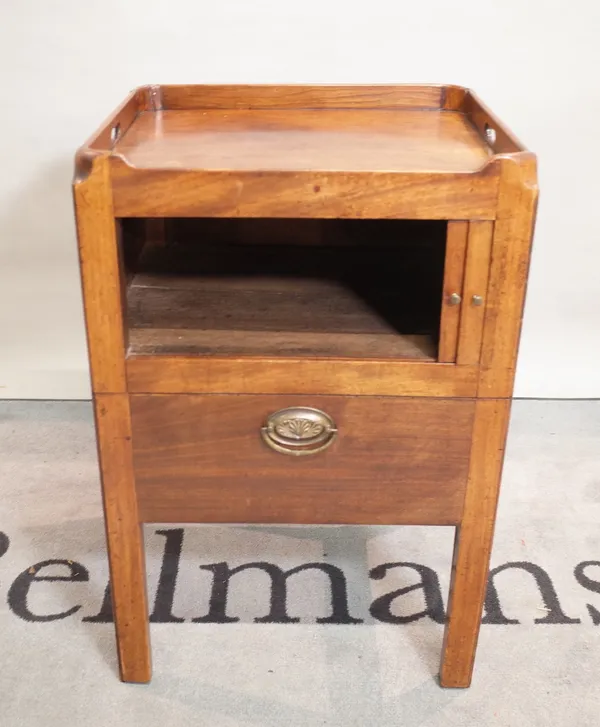 A George III mahogany tambour fronted commode on square supports, 50cm wide x 78cm high