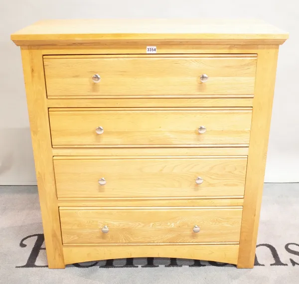 A modern oak chest of four long drawers, 89cm wide x 96cm high.