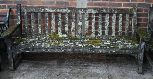 A modern slatted garden bench, 192cm wide.