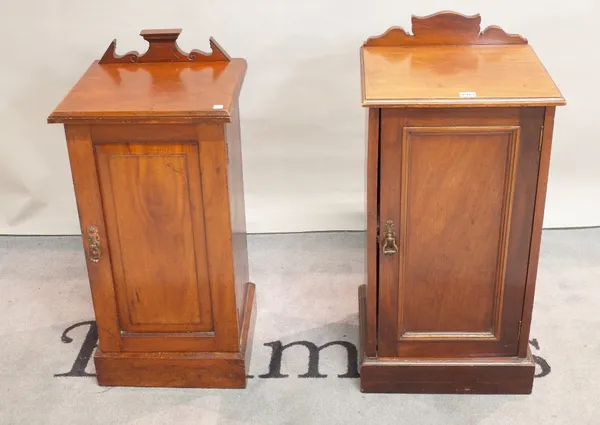 A late Victorian mahogany bedside cupboard, 41cm wide x 85cm high, and another similar, 38cm wide x 82cm high (2)