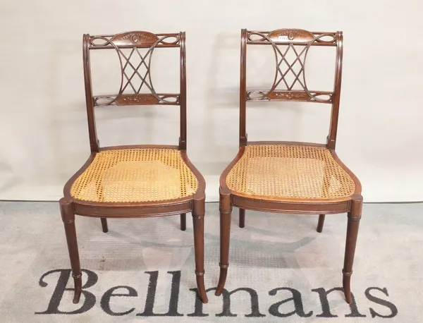 A pair of 19th century mahogany side chairs on turned outswept supports, 46cm wide x 83cm high