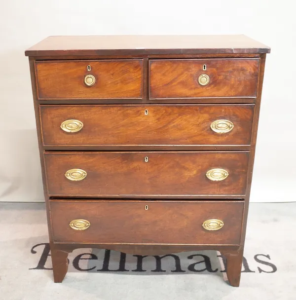 A 19th century mahogany chest, of two short and three long drawers, 92cm wide x 111cm high