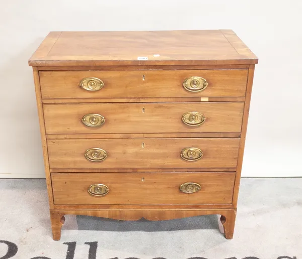 A 19th century mahogany small chest of four long graduated drawers on tapering supports, 73cm wide x 74cm high.