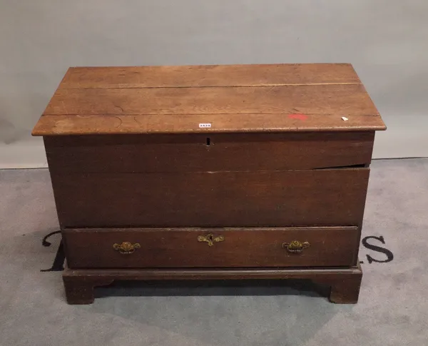 A late 18th century oak mule chest with single drawer base, 97cm wide x 64cm tall.