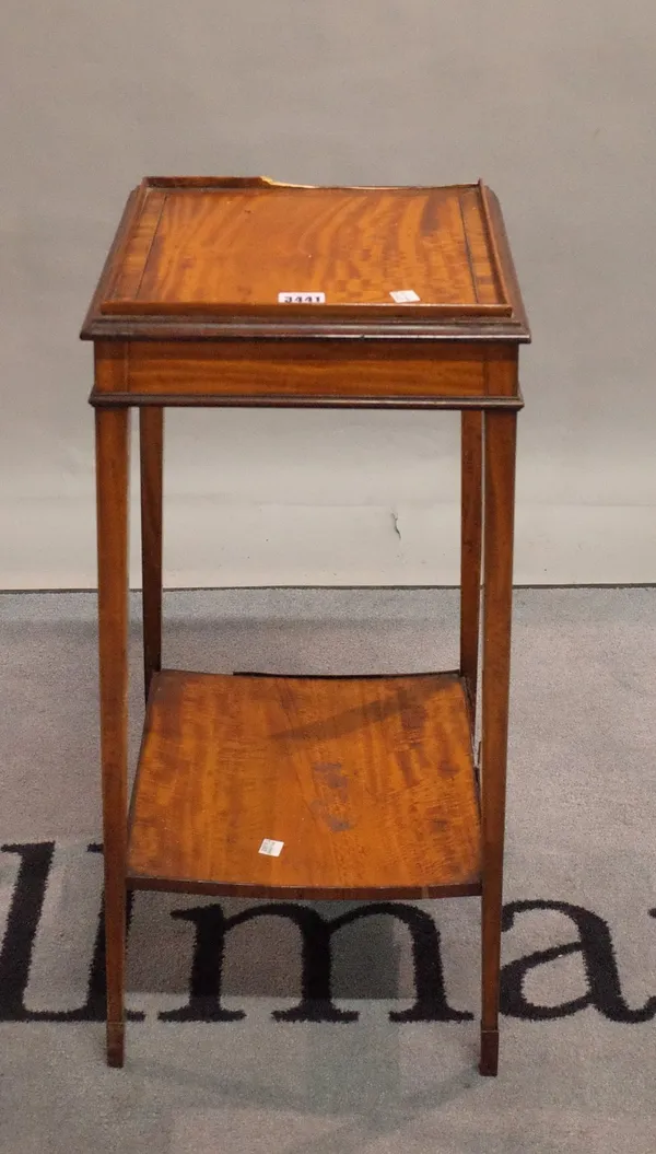 A Regency satinwood two tier occasional table on tapering square supports, 30cm wide x 68cm high.