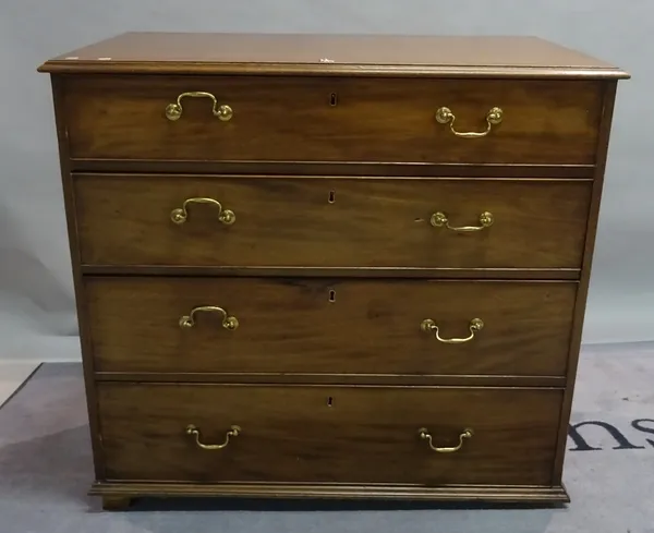 A George III mahogany chest of four long graduated drawers on bracket feet (A.F), 91cm wide x 90cm high.