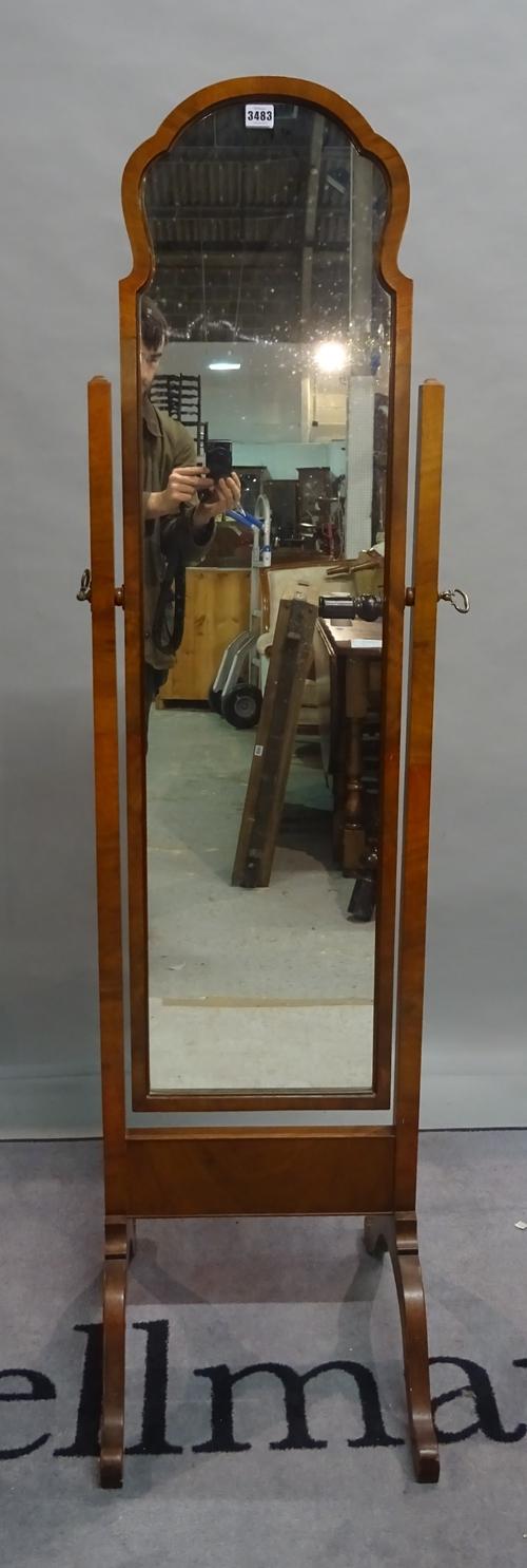 A 20th century mahogany framed arch top cheval mirror, 44cm wide x 164cm high.
