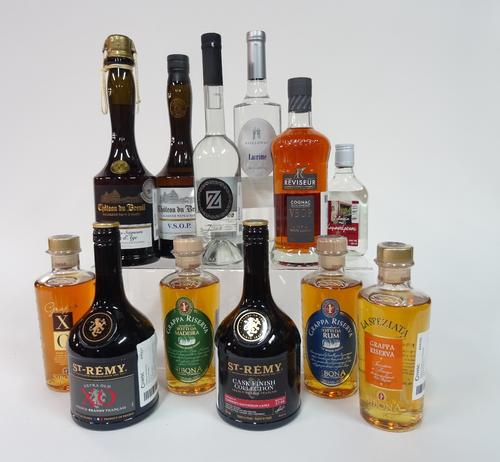 Box 15 - Mixed Spirits Chateau Du Breuil Calvados 20yrs Lacrime grape Brandy St-Remy XO Chateau Du Breuil Calvados VSOP Sibona Grappa XO Zoinos grape
