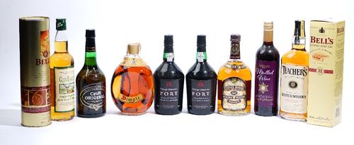 Mixed spirits and wine, comprising; John Haig Dimple Whisky, Chivas Regal Whisky, Teachers Whisky, Glen Ranoch Single Malt, Croft Sherry, Belgars mull