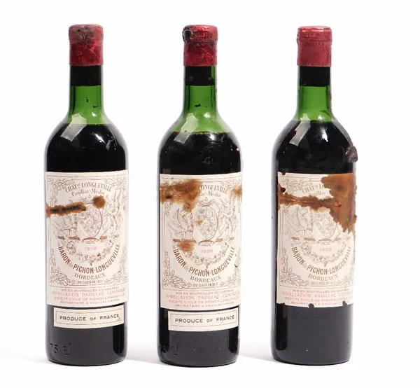 Three bottles of 1959 Chateau Pichon-Longueville, Baron Pauillac.