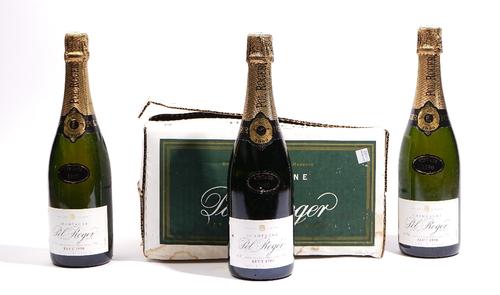 Six bottles of 1990 Pol Roger Extra Cuvee De Reserve vintage brut champagne.