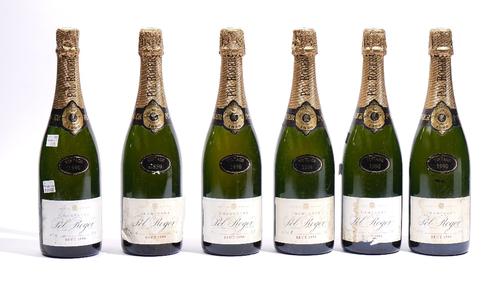 Six bottles of 1990 Pol Roger Extra Cuvee De Reserve vintage brut champagne.