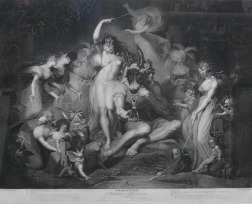 After Henry Fuseli, Shakespeare: A Midsummer Nights Dream, stipple engraving by J. P. Simon, 44cm x 59cm.; together with a mezzotint 'Agrippina' after