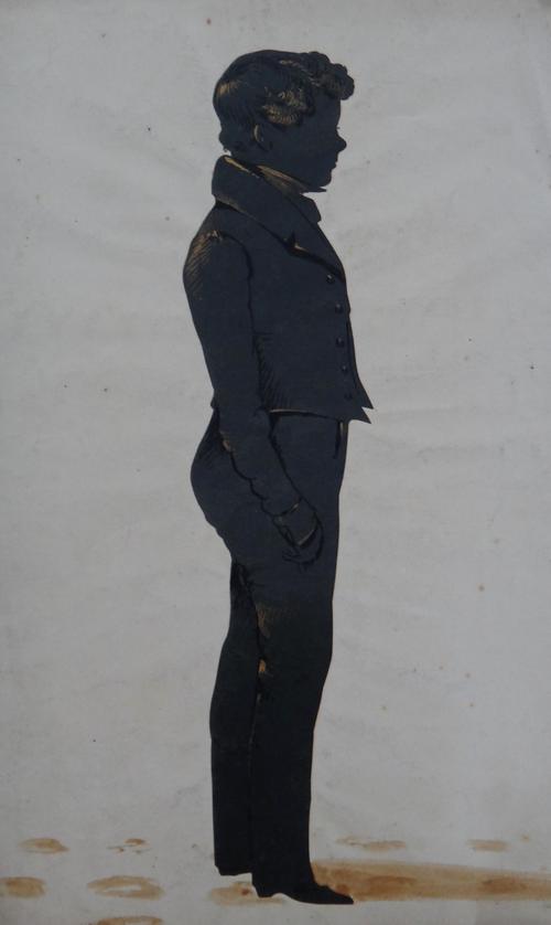 English School (19th century), An album containing silhouette portraits relating to Blue Coat Hospital, Liverpool, with sundry prints and engravings,