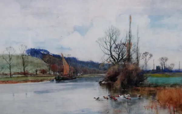 Henry Charles Fox (British, 1855 - 1929), River Scene, watercolour and bodycolour, signed and dated 1891, 48cm x 74cm.