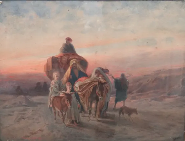 Emilio Costantini (19th/20th century), Travellers in the desert, watercolour, signed, 42cm x 55cm.