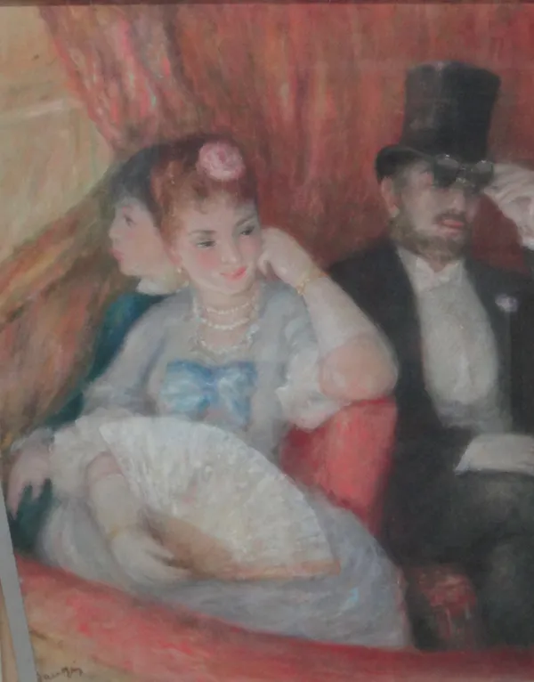 Manner of Pierre Auguste Renoir, At the opera, pastel, bears a signature 'Gaugin'', 51cm x 41cm.  This lot is subject to vat on the hammer.