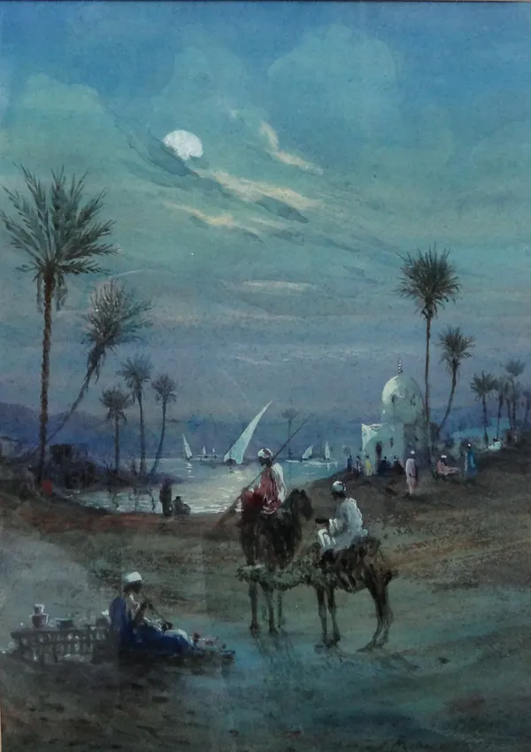 Robert Murdoch Wright  (British, 1858-1926), Arab scenes with figures and camels, a pair, watercolour, both signed, each 33cm x 23.5cm.