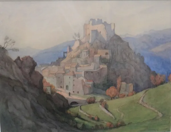 Lucy, Lady Hume Williams (British, 1862-1948), Italian Hillside town, watercolour, signed, 33cm x 42.5cm.