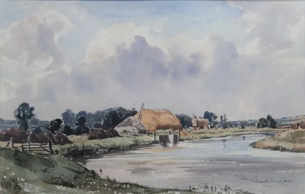 Claude Muncaster (British, 1903-1974), River Landscape, Wilts, watercolour, signed, 22.5cm x 35cm. ARR