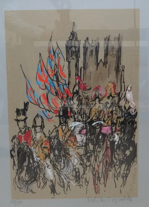 Feliks Topolski (Polish/British 1907-1989), Parade; London scene; Building, three colour prints, all signed and numbered, the largest 71cm x 50cm.(3)