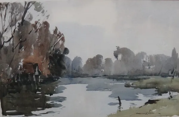 Edward Wesson (British 1910-1983), Near Stoke Lock, Guildford, watercolour, signed, 32cm x 49cm. ARR