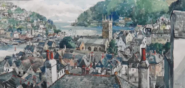 Charles Bone (British, b.1926), Dartmouth, watercolour, signed, 36.5cm x 75cm.