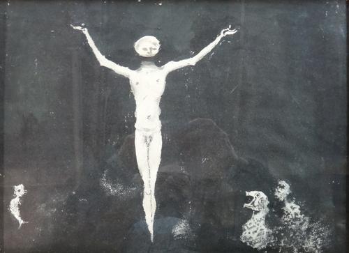 Mervyn Laurence Peake (British, 1911-1968), Boy in Darkness, watercolour and ink, 32.5cm x 44.5cm.; with a volume of the book of the same title. ARRPr