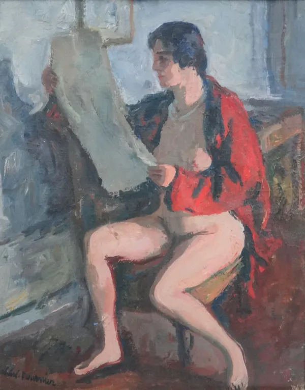 Gabriel Fournier (1893-1963), Seated semi nude, oil on canvas, signed, 39.5cm x 31.5cm. ARR