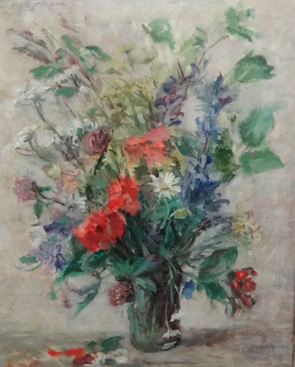 Oskar H. Hagemann (German, 1888-1985), Floral still life, oil on canvas, signed and dated 1958, 49cm x 39cm. ARR