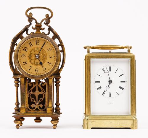 E.DENT PARIS, a brass cased carriage clock, circa 1865, with visible platform lever escapement, white enamel dial with twin-train movement and hour re
