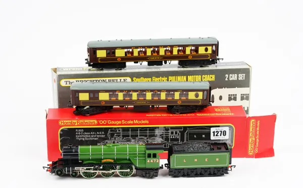 A Hornby OO gauge R.855 'Flying Scotsman' locomotive and tender, boxed, and a Wrenn Brighton Belle two car set, boxed, (2).