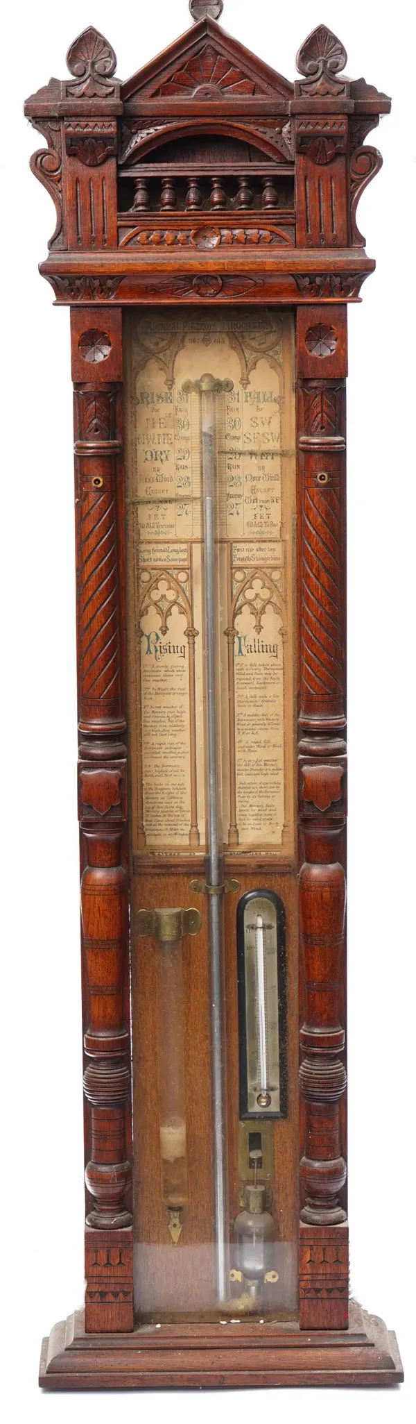 An Admiral Fitzroy barometer, in a carved oak case, 122cm high.