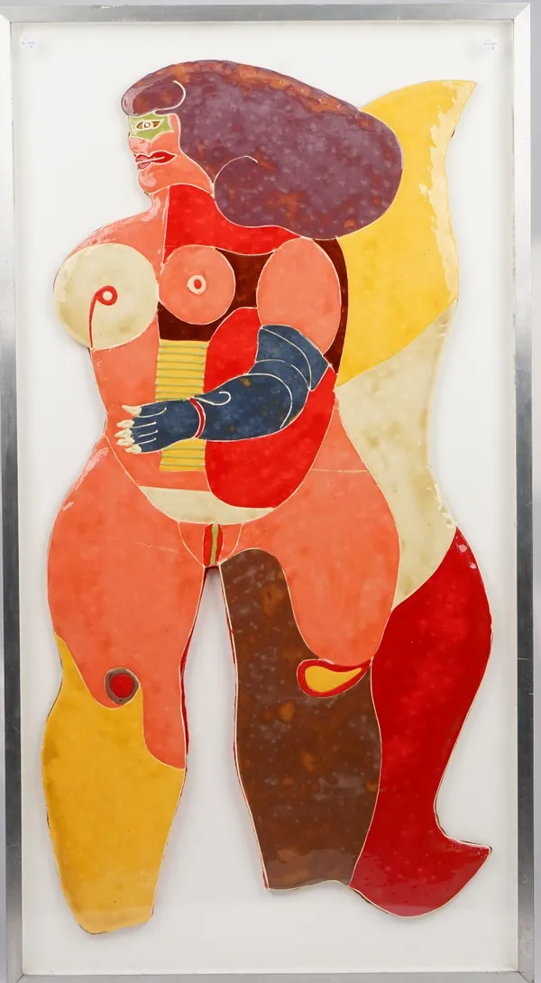 Richard Lindner (1901-1978), Busenengal, mixed media, gingerbread and colourful icing panel, unsigned, 106cm x 59cm, mounted, glazed and framed.