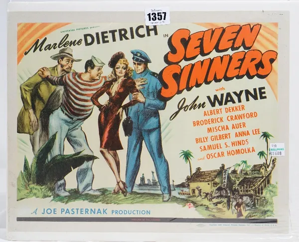 John Wayne 'Lawless Range, four lobby cards and a Seven Sinners lobby card, (5).