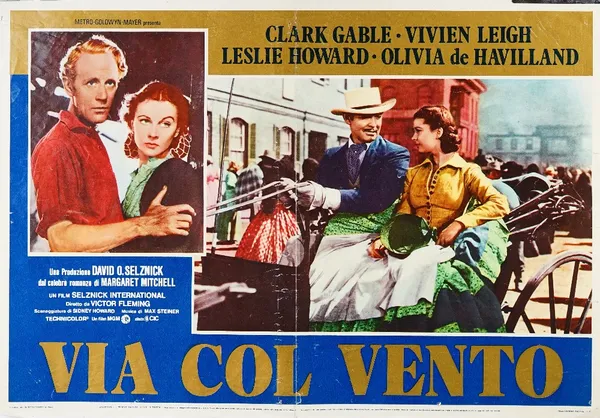 Via Col Vento, Clark Gable, Vivien Lee, stamped Prima Edizione Italiana 1948, 66 x 46cm, folded, and seven Profondo Come il more landscape posters, cr