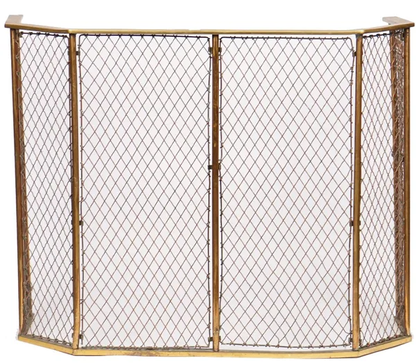 A Victorian brass and copper mesh nursery fire guard, 115cm wide x 90cm high.