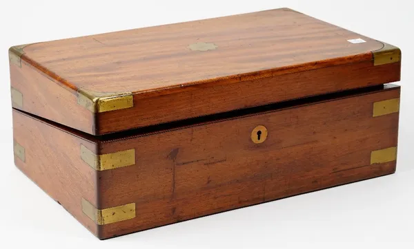 A 19th century brass bound mahogany writing slope with fitted interior, 41cm wide x 16cm high.