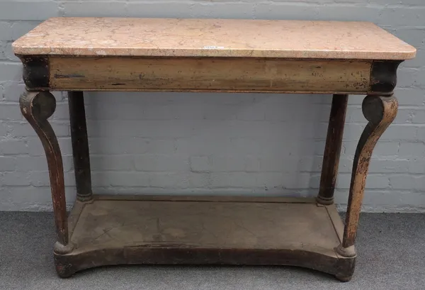 A 19th century French console, the marble top over a painted single drawer base, 118cm wide x 85cm high.