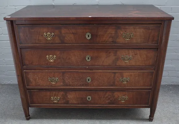 A 19th century Continental rosewood chest, with four long drawers flanked by hexagonal columns, 127cm wide x 100cm high.