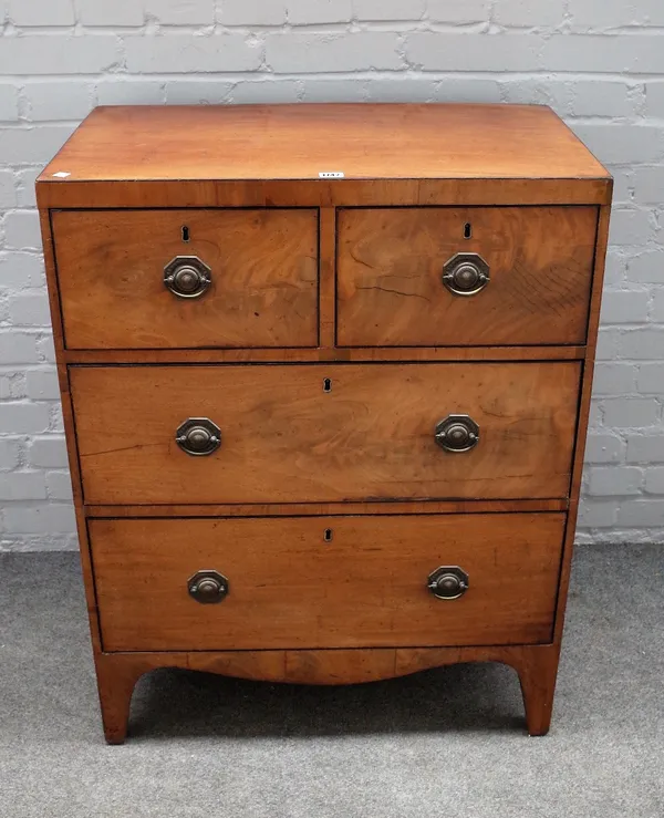 A small George III mahogany chest, of two short and two long drawers on bracket feet, 74cm wide x 96cm high.