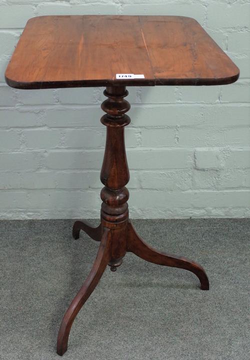 A George III yew wood tripod occasional table, with rectangular top and turned column, 49cm wide x 72cm high.
