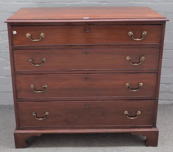 A George III mahogany chest, with four long graduated drawers on bracket feet, 98cm wide x 90cm high.