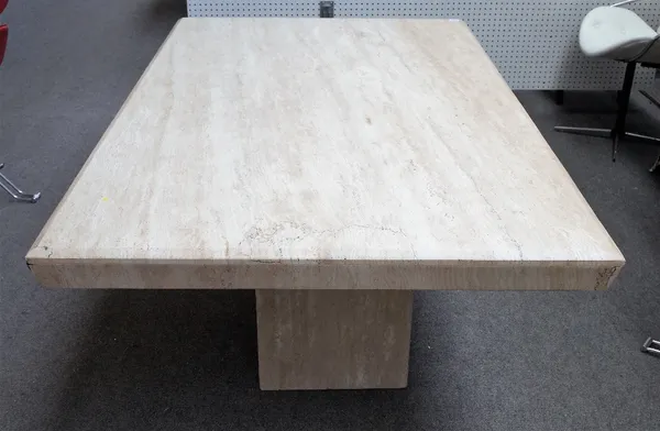 A modern marble rectangular dining table, on rectangular pedestal, 100cm wide x 170cm long.