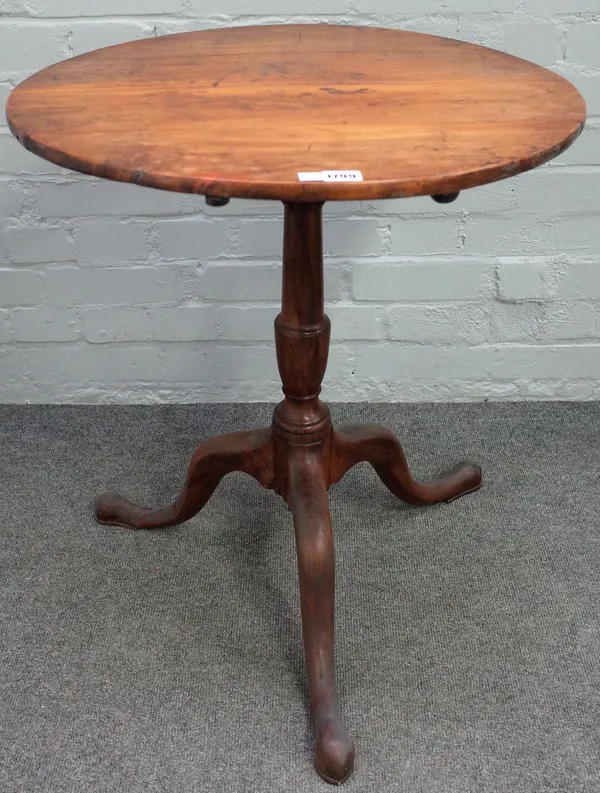 A George III fruitwood tripod occasional table, with circular snap top, 60cm diameter x 69cm high.