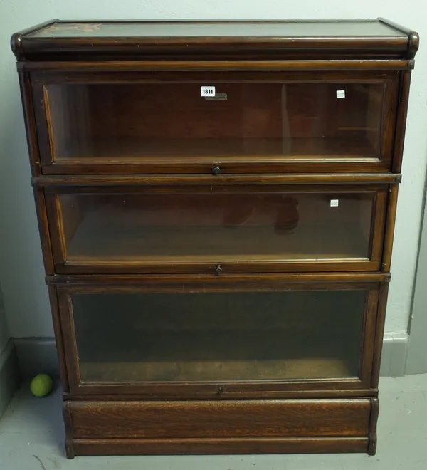 The Globe Wernicke Co Ltd; a mahogany three tier glass fronted bookcase, 87cm wide x 116cm high.