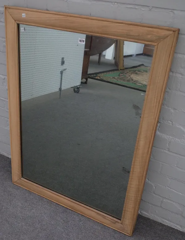 A 19th century Continental bleached fruitwood rectangular mirror, with moulded frame, 83cm wide x 109cm high.