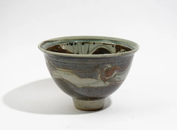 Michael Casson ( 1925-2003), a stoneware landscape bowl, with everted rim, raised on a short tapered foot, impressed potter's seal, 15.5cm. high by 24