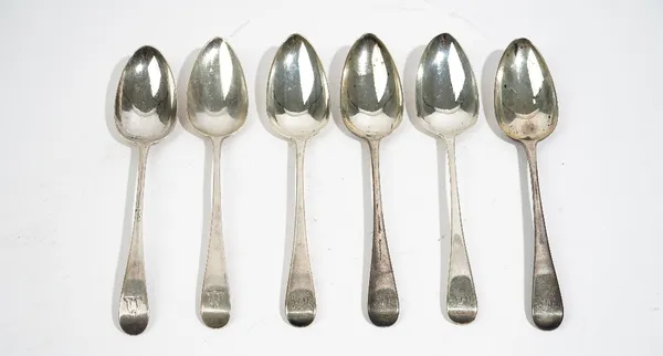 Four silver Old English pattern tablespoons, London 1810 and two further silver Old English pattern tablespoons, London 1787 and 1801, combined weight